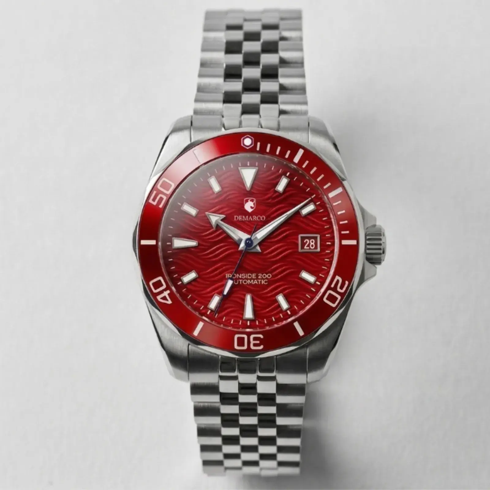 DeMarco Watch Co Ironside 200 Rockport Red Men's Classic Watch, 200m Water Resistance, Italian Touch, for Male Everyday Use