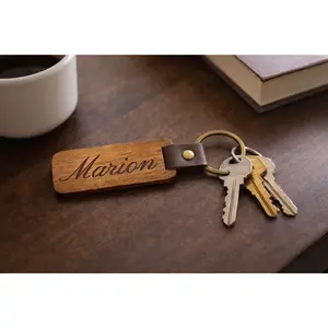 Solid Walnut Key Chain - Customizable, Initial, Name Engraved, Personalized Message, Pocket-Sized Fashion Accessory Keychain, Customizable Keychains, Initial Keychains
