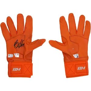 Bryce Harper Philadelphia Phillies Autographed Game-Used Orange Under Armour Batting Gloves from the 2025 MLB Season - HH98516192-93 - Fanatics Authentic Certified