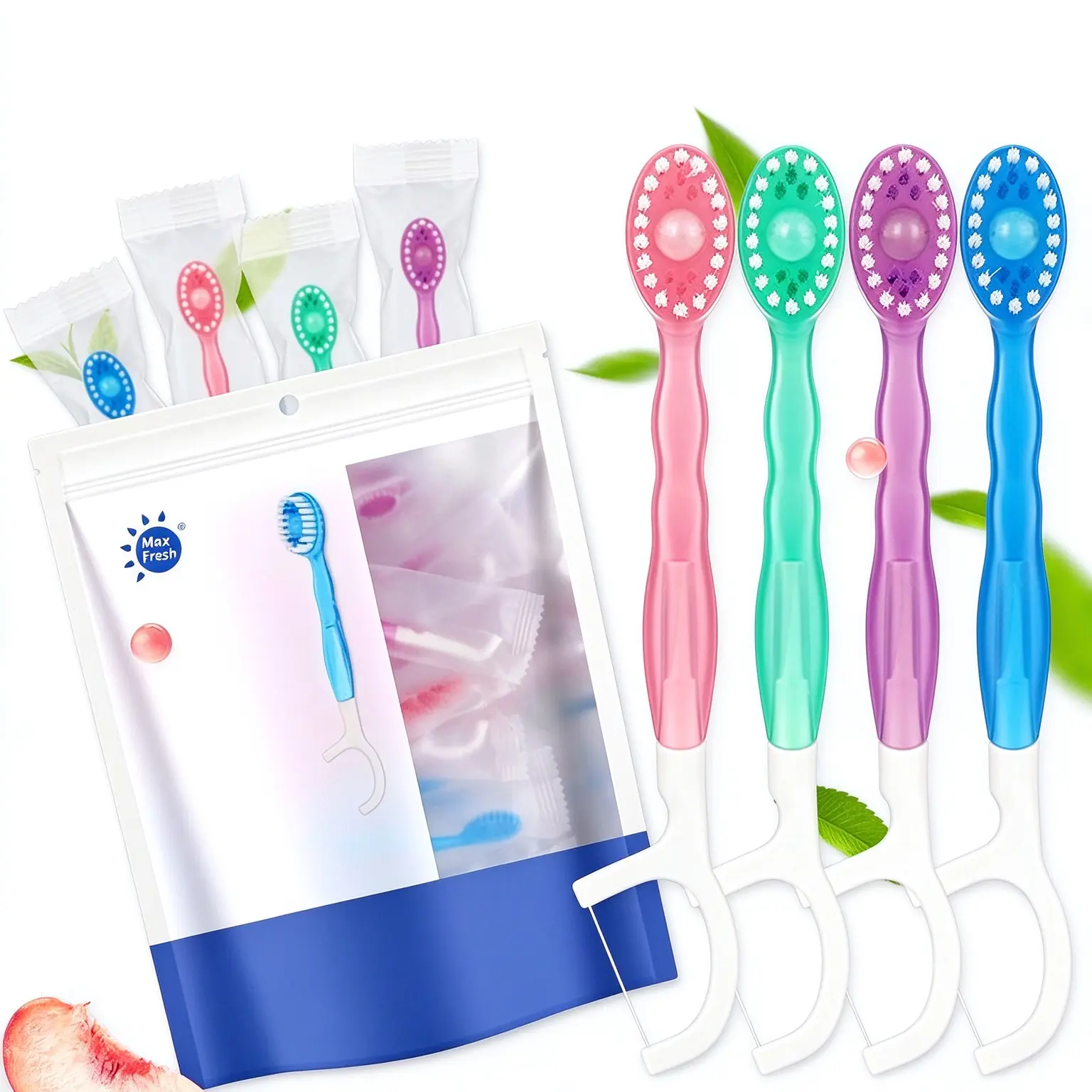 5-In-1 Mini Disposable Burst Bead Toothbrush Kit, Individually Wrapped, Built-In Freshening Toothpaste Bead & Dental Floss, 26 Count Per Pack, 4 Mixed Flavors, Portable On-The-Go Oral Care For Travel, Work & Date, Perfect Christmas Gift