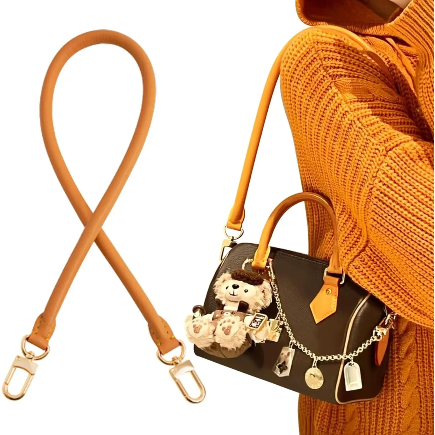Ankes Genuine Vachetta Leather Replacement Shoulder Strap Compatible With Speedy 30, 27.5-Inch, Dark Beeswax