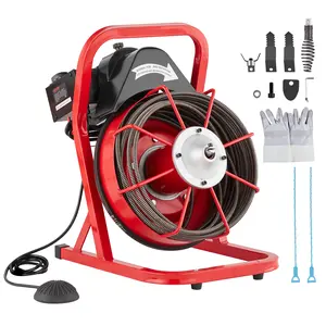 VEVOR Drain Cleaner Machine 50FT x 3/8 Inch, Summervibes, Sewer Snake Auger Manual Feed, 250W Electric Drain Cleaning Machine with 4 Cutters & Air-activated Foot Switch for 2" to 4" Pipes