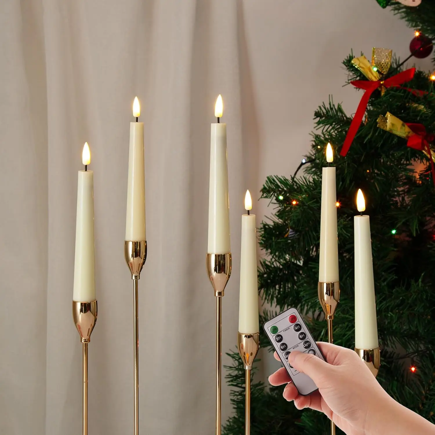 Short  Flameless Taper Candles with Remote, Flickering  LED Wax Candlesticks Set of 6
