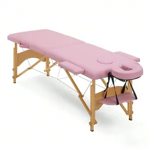 Portable Massage Table Massage Bed 2 Folding Lash Bed For Eyelash Extensions Beauty Tattoo Table Salon Bedwith Carry Case,Adjustable Wooden Legs ,Lightweight,Pink Color