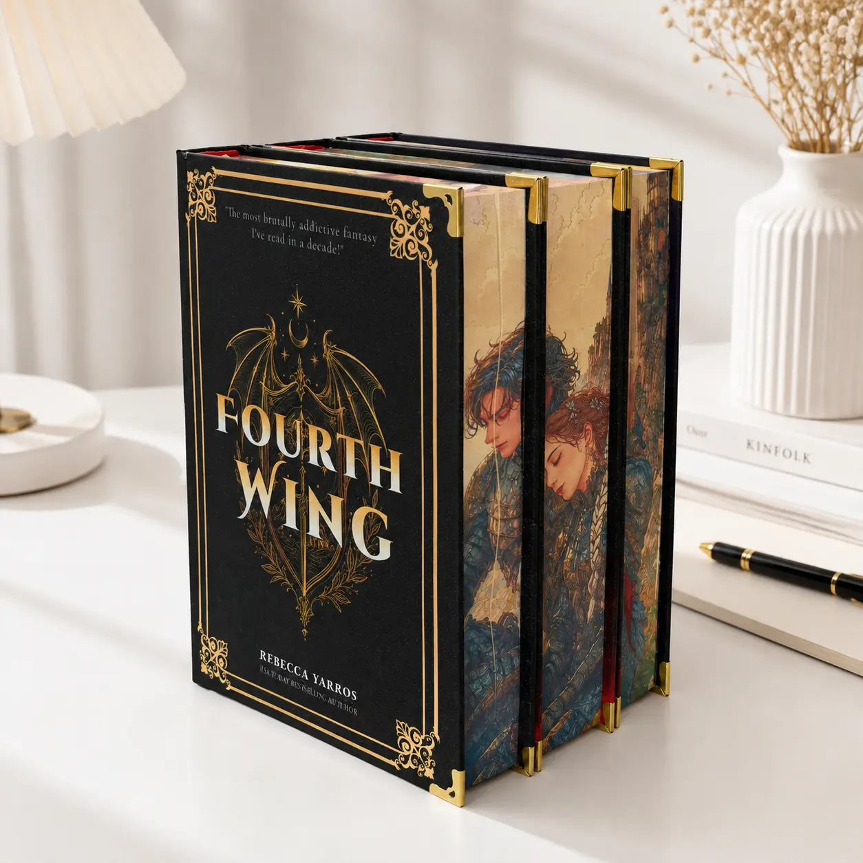 Fourth Wing 3 Book Set, Iron Flame & Onyx Storm Hardcover Collection, Printed Edges, BookTok Fantasy Romance