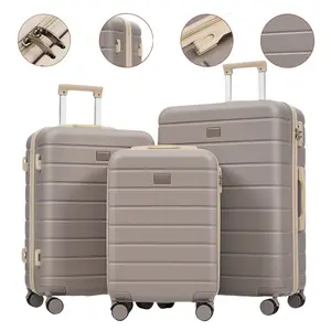 Hard Shell Unisex Suitcase Set with Hook TSA Lock and 360° Spinner Wheels 3 Piece Travel Trolley Hand Luggage Brown