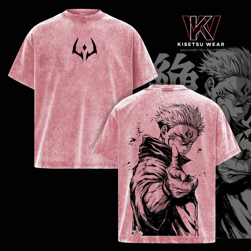 Ryomen Sukuna Vintage Washed Oversized T-Shirt – Jujutsu Kaisen: Execution x The Culling Game Anime Graphic Tee, Retro Streetwear Casual Unisex Top, Acid Wash Soft Cotton T-Shirt, Gift for JJK Fans