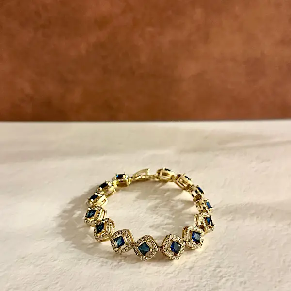 Vintage Royal Blue Tennis Bracelet for Women - Luxury Sapphire Geometric Crystal Chain Bracelet, Elegant Classic Bling Jewelry Gift for Her