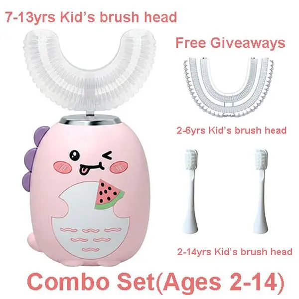 Kids Electric U-shaped toothbrush, silicon, BPA free, Children Rechargeable Sonic Toothbrush, with 4 brushes,3 cleaning modes, IPX7 waterproof,pink#dealsforyoudays Oral Sensitive electric toothbrush Silicone Cleansing useful