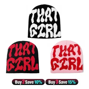 That Girl 2000s Y2K Letter Print Beanie Unisex Streetwear Winter Hat for Men & Women Warm Knit Skull Cap for Fall Outdoor Activities & Casual Outfits Machine Washable