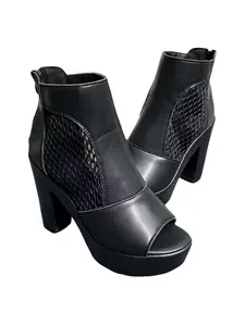 Peep Toe Mesh Platform Chunky Heel Ankle Boots Back Zipper Fashion Dress High Heel Booties
