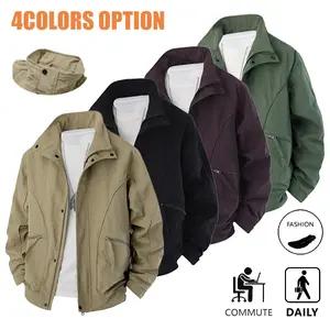 Men’s stand-collar functional work jacket with zippered pockets, lightweight and breathable for everyday commuting, outdoor activities, and casual wear; versatile outerwear available in multiple colors, suitable for spring and autumn.
