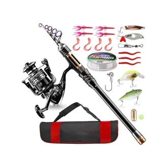 Fishing Rod Kit, Carbon Fiber Telescopic Fishing Pole and Reel Combo with Spinning Reel, Line, Lure, Hooks and Carrier Bag, Fishing Gear Set for Beginner Adults Saltwater , Black