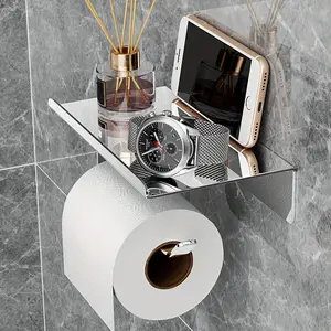 Stainless Steel Toilet Paper Holder, Phone Stand, No Drilling Installation Bathroom Roll Dispenser, Home & Public Use, Rust Resistant Organizer