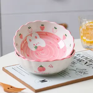 Creative Cute Ceramic Bowls Set of 4, Home Use Baking Steamed Egg Oven Bowl, Fruit Salad Bowls, Microwave Dishwasher Safe, Easy Clean, Serving Bowls