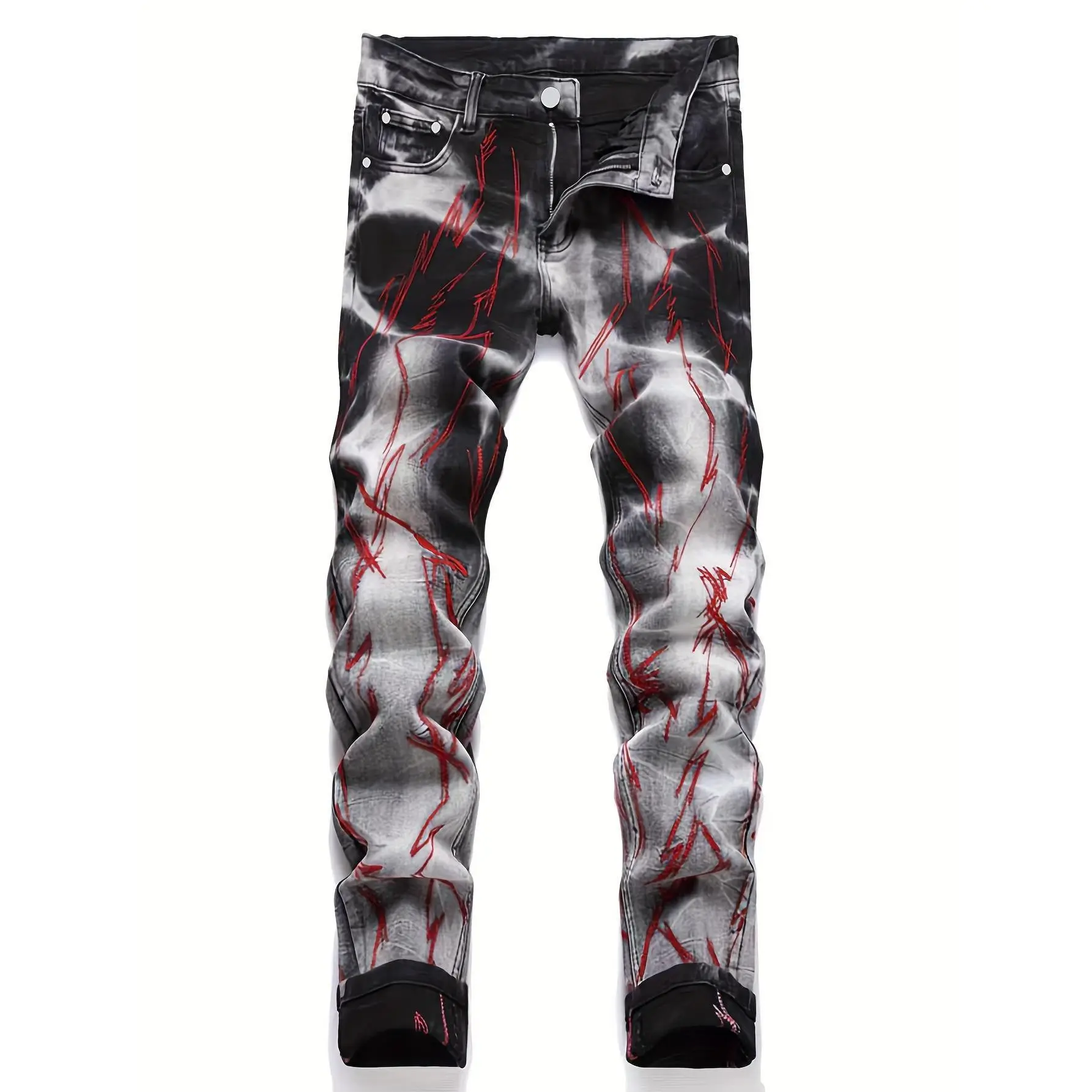 Trendy Straight-Leg Embroidered Jeans, Fashionable Comfortable Denim Fabric, Perfect for Casual, Must-Have Stylish Addition, Streetwear, Pants