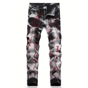 Trendy Straight-Leg Embroidered Jeans, Fashionable Comfortable Denim Fabric, Perfect for Casual, Must-Have Stylish Addition, Streetwear, Pants