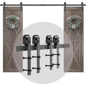 10 FT Double Barn Door Hardware Kit, Sliding Barn Door Hardware Tracks Rails Kit for Kitchen/Bedroom/Garage/Closets, Fit 30" Wide Door Panel, Silent Sliding, Easy to Install