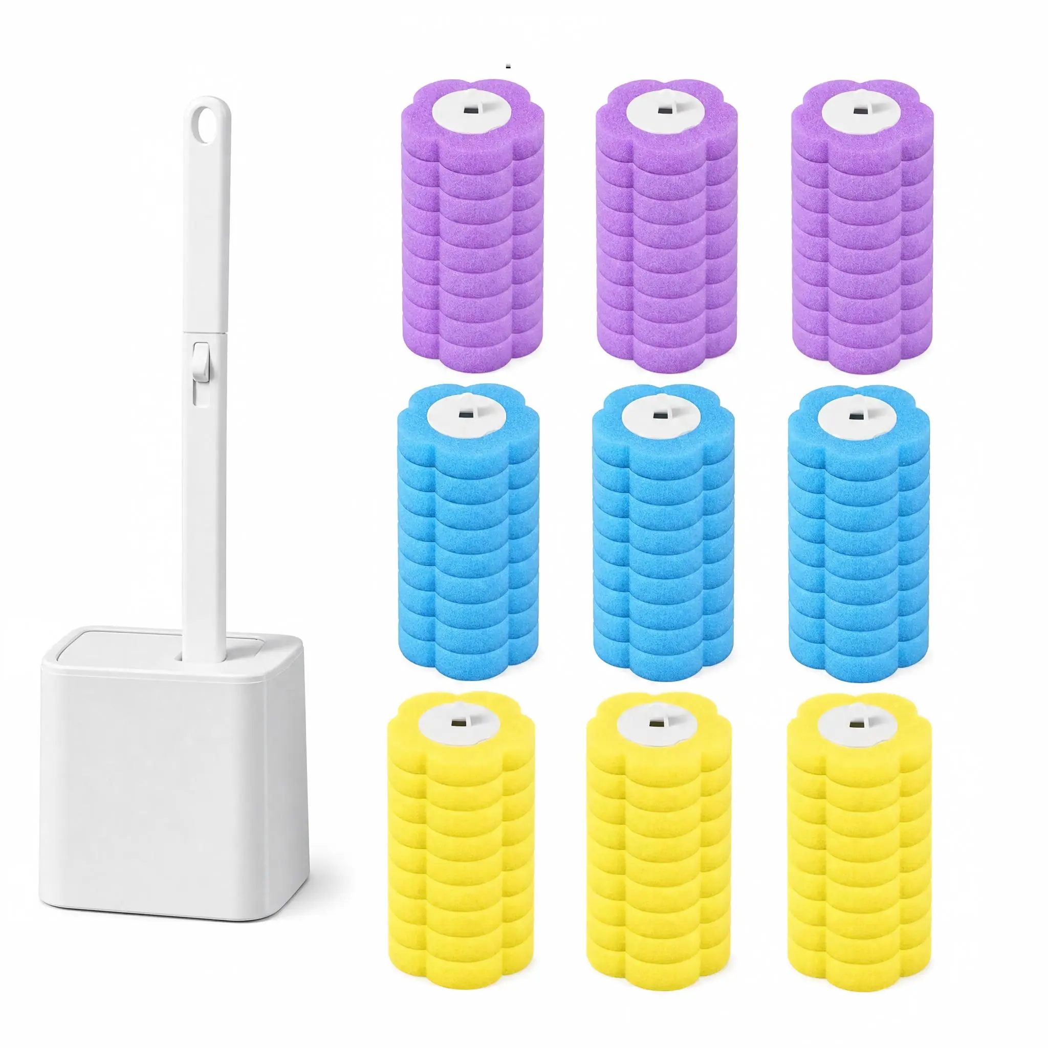 108pcs/72pcs,Disposable Toilet Brush, Toilet Bowl Wand Holder Set with  Cleaner Refills, Bathroom Cleaning System for Sink Bathtub Drain Wash Basin Urinal,Wall-Mount Scrubbing Toilet Brush Bathroom Cleaning Kit