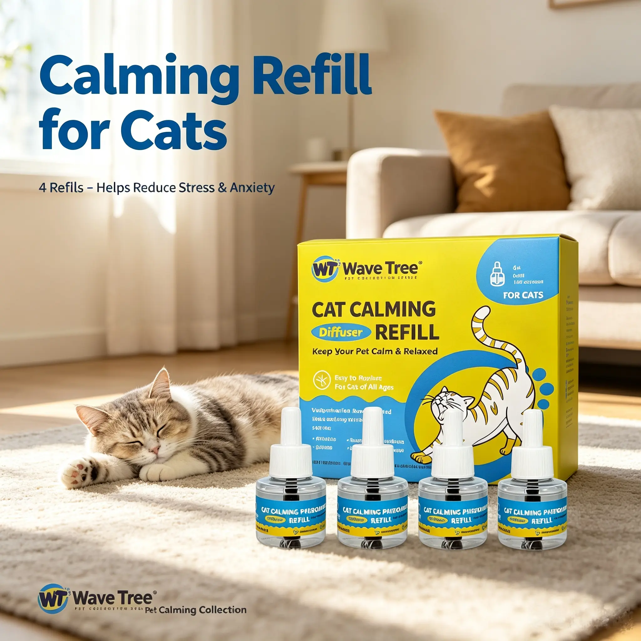 Cat Calming Pheromone Refills - 4 Refill Bottles Value Pack | 120-Day Supply | Helps Support Cats’Calm Behavior, Stress, Scratching, Spraying & Hiding | Long-Lasting Calming Support for Cats | DealsForYouDays