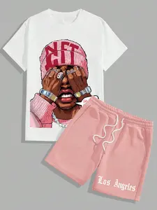 Men's & Women's Streetwear Unisex Graphic Crop Top Set, Outfit, Short Sleeve Fitted Summer, Sports Casual Fashion for Outdoor Activities