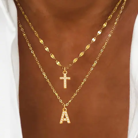 Women's Zircon Letter Cross Design Pendant Necklace Set, Stainless Steel Lip Chain Multi-Layer Layered Necklaces, Casual Style Fashion Necklace Jewelry, Multilayer Necklace