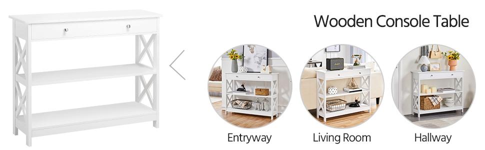 Yaheetech Wooden Console Table with 1 Drawer and 2 Open Shelves Versatile Entryway Table with Problem-free Setup Classic Modern Style Doorway Table