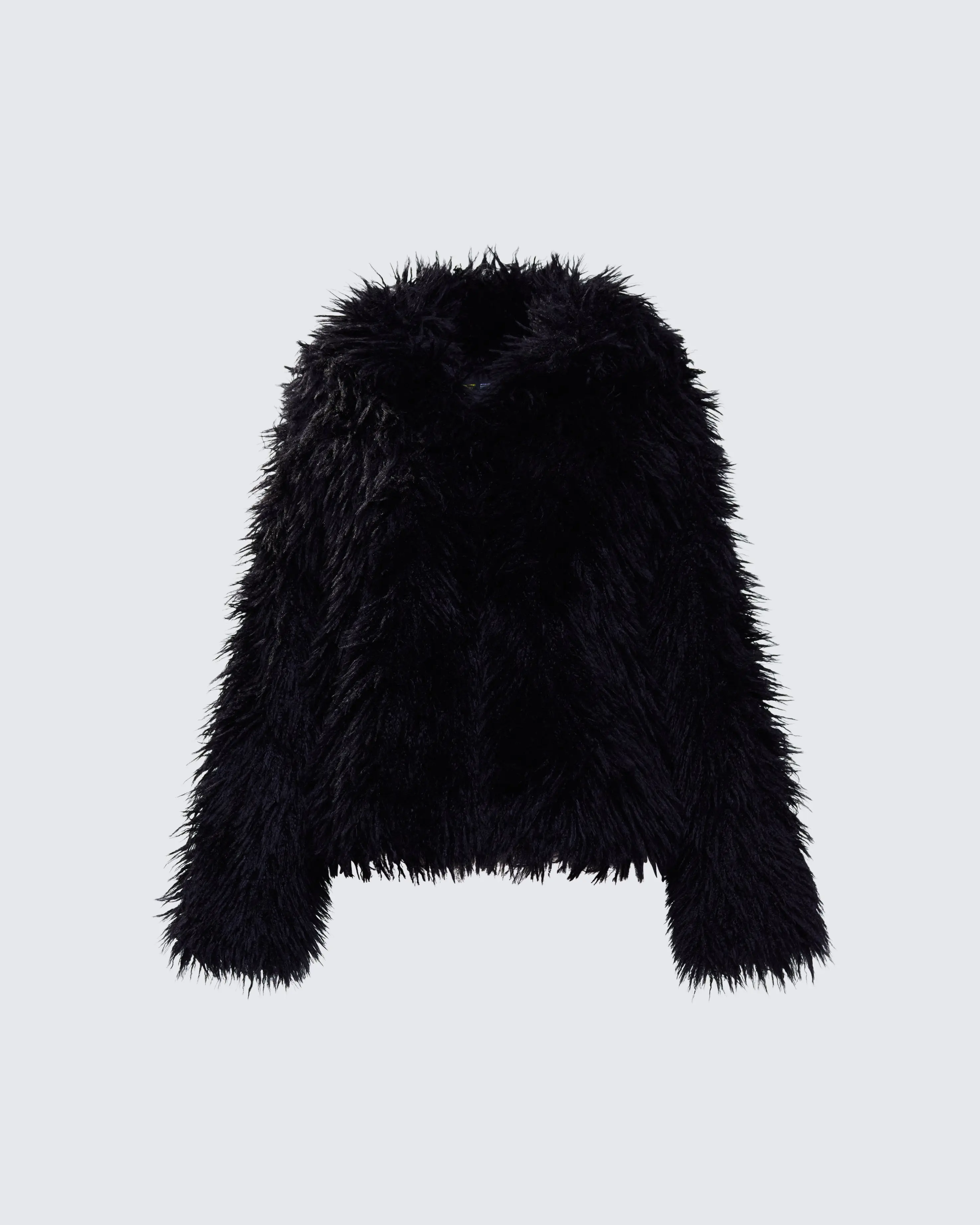 Fae Black Boxy Faux Fur Coat