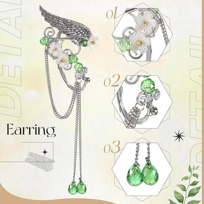 Elves Cosplay Set Fairy Flower Crown Headpiece Elf Ears Cuffs Renaissance Costume Leaf Elves Wings Ear Cuff