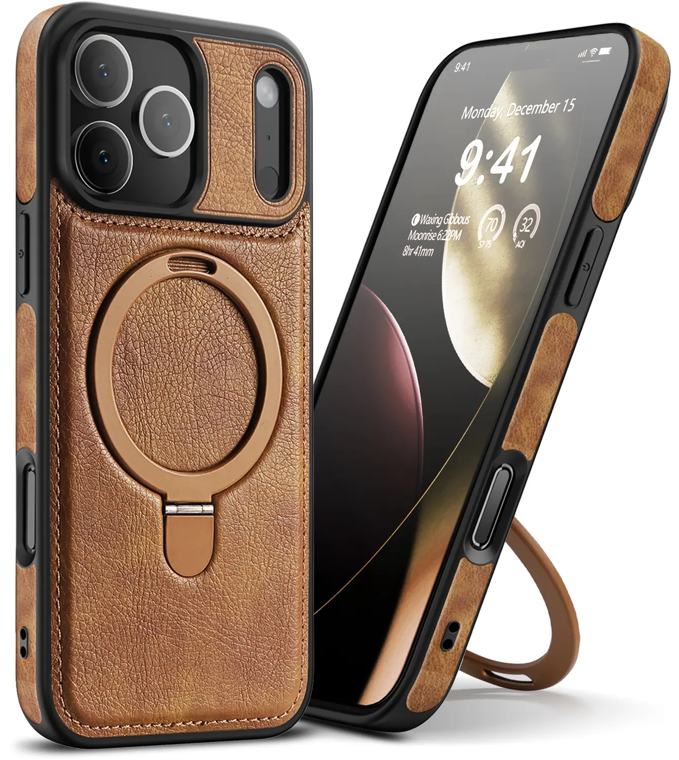VIVINIKO Magnetic for iPhone 17 Pro Max Leather Case,Invisible Stand [Compatible with MagSafe] Slim Kickstand Phone Cove for iPhone 17 Pro Max case