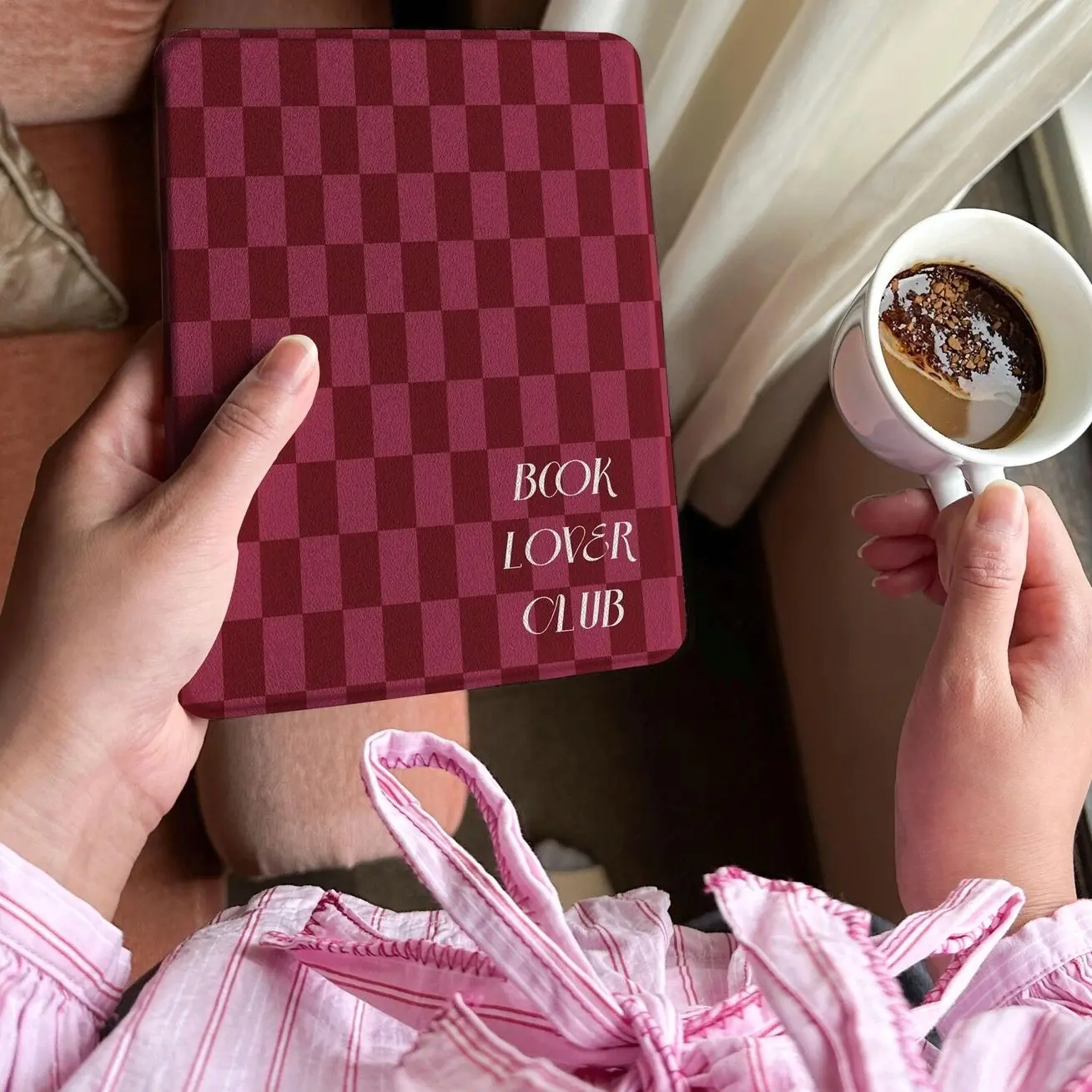 Kindle Paperwhite Case Red Checkered | Cozy Bookish Cover with Hand Strap | BookTok Aesthetic Gift | Kobo Clara