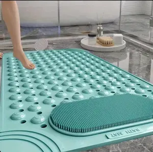 Non-Slip PVC Bath Mat with Massage Nodes Turquoise Blue & White Polka Dot 0.35" Thick Soft Skid Resistant Handwashable Durable Mat for Bathtub Safety Accessories Decorative