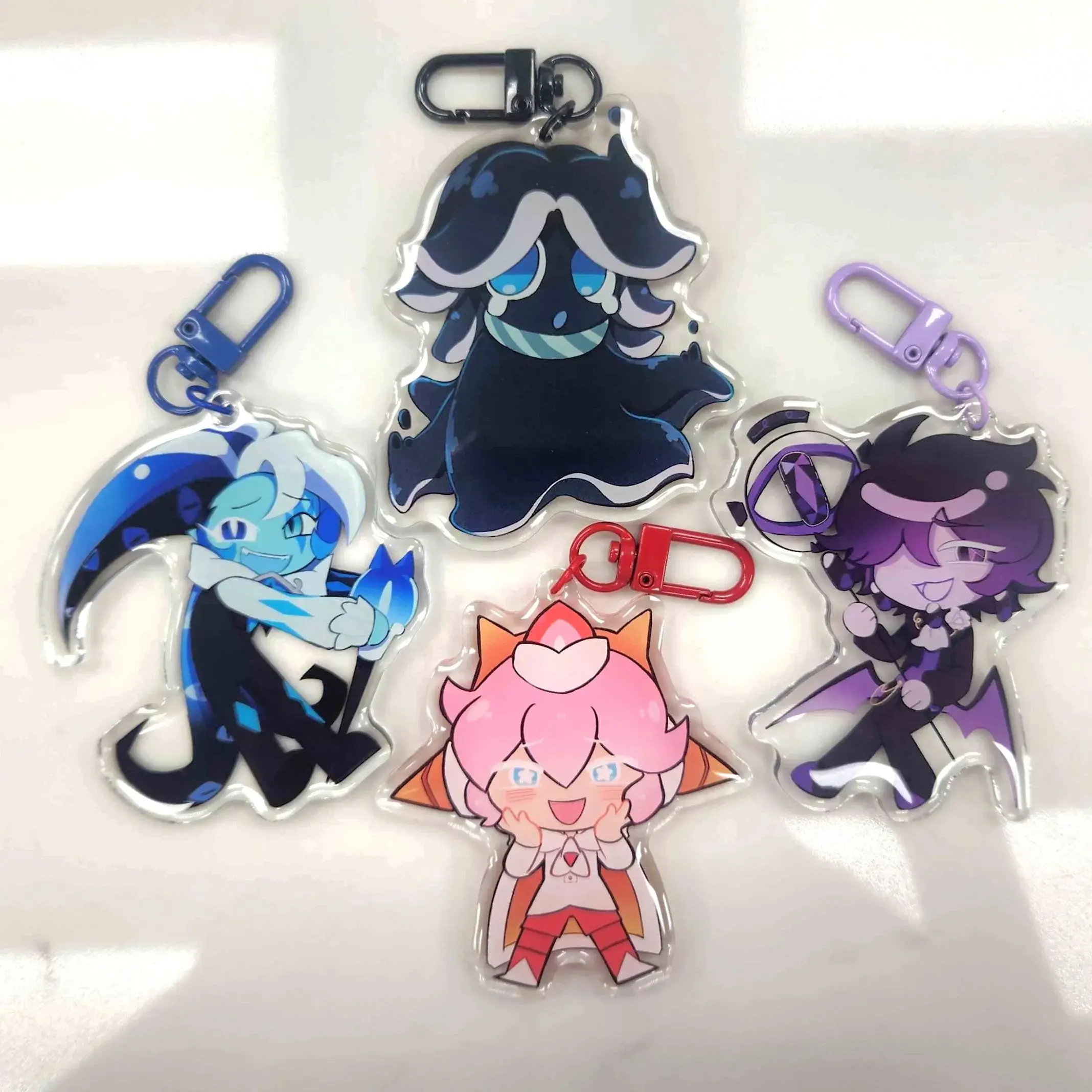 Cookie Charms CRK, crk keychain, charm, cookie run kingdom, black sapphire, squid ink cookie, shadow milk cookie, crk, cookie, cookie run, Strawberry Crepe