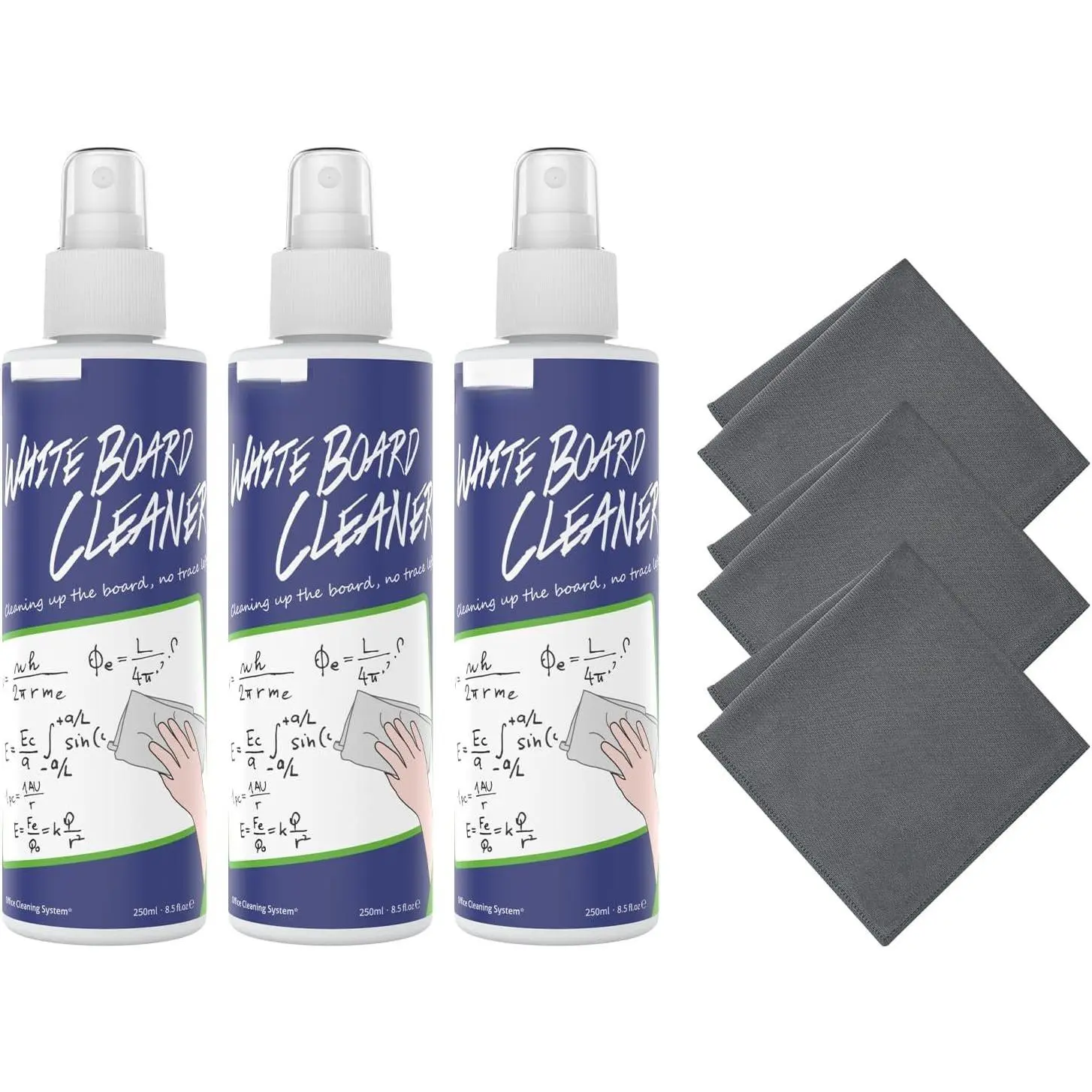 Whiteboard Cleaner, 8.5 fl oz Dry Erase Board Cleaner, Whiteboard Cleaning Spray with Cloths, Removes Stubborn Marks (3-Pack)