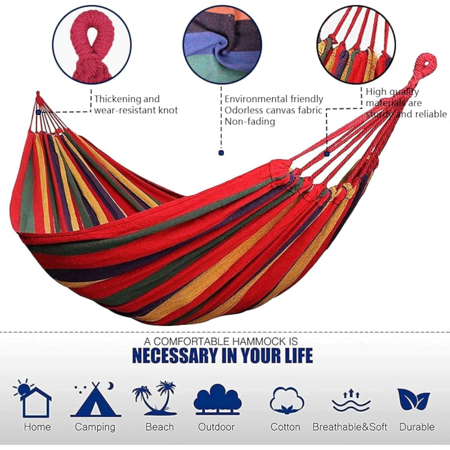Cotton Canvas Hammock, Comfortable Fabric Camping Hammock with Tree Straps, Up to 450lbs with Travel Bag for Camping Outdoor/Indoor Patio Backyard