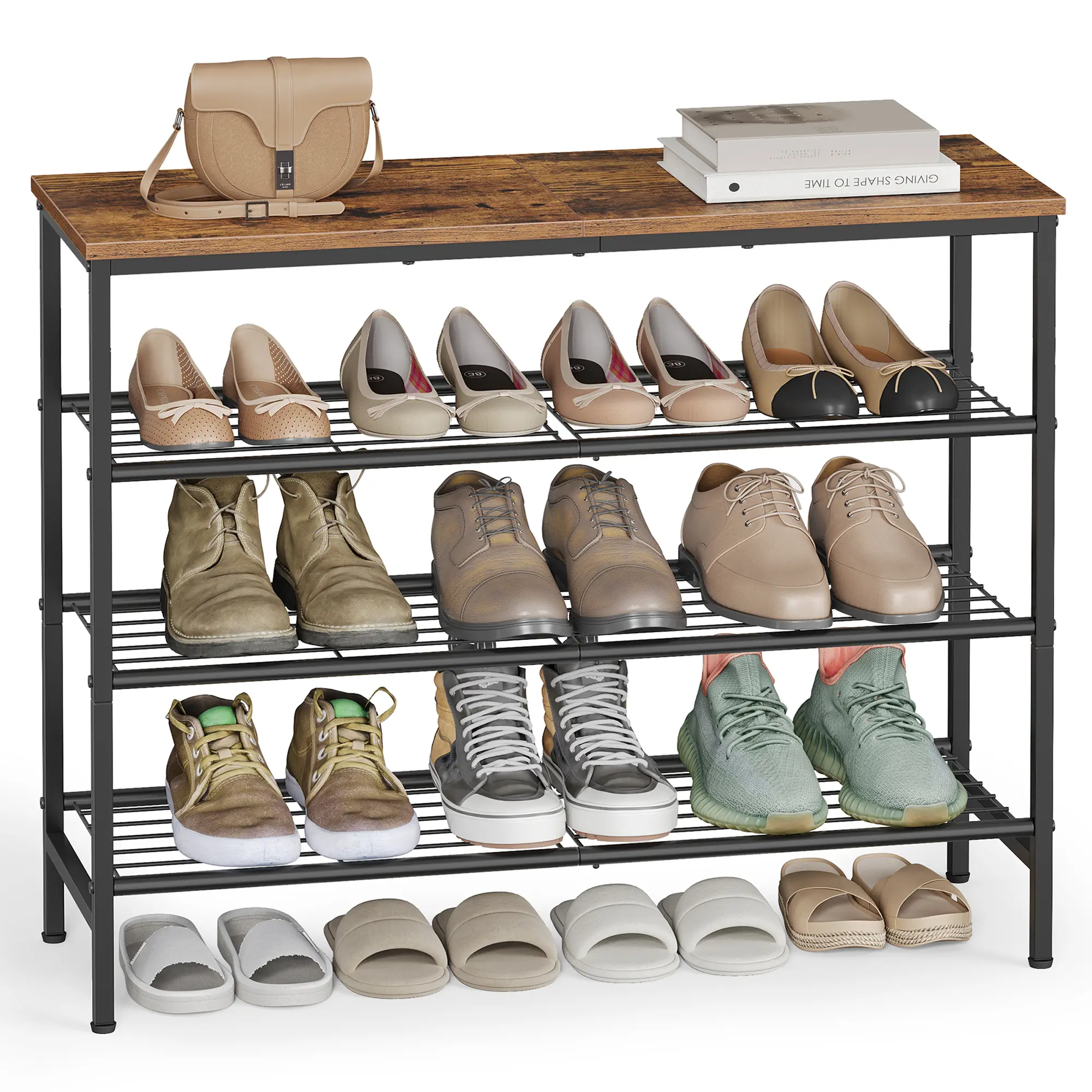 VASAGLE Shoe Rack, Shoe Storage Rack for Closet, Entryway, Living Room, Free Standing Metal Organizer Shelf, 4 Tiers, 11.8 x 29.5 x 27.2 Inches, for 12–16 Pairs