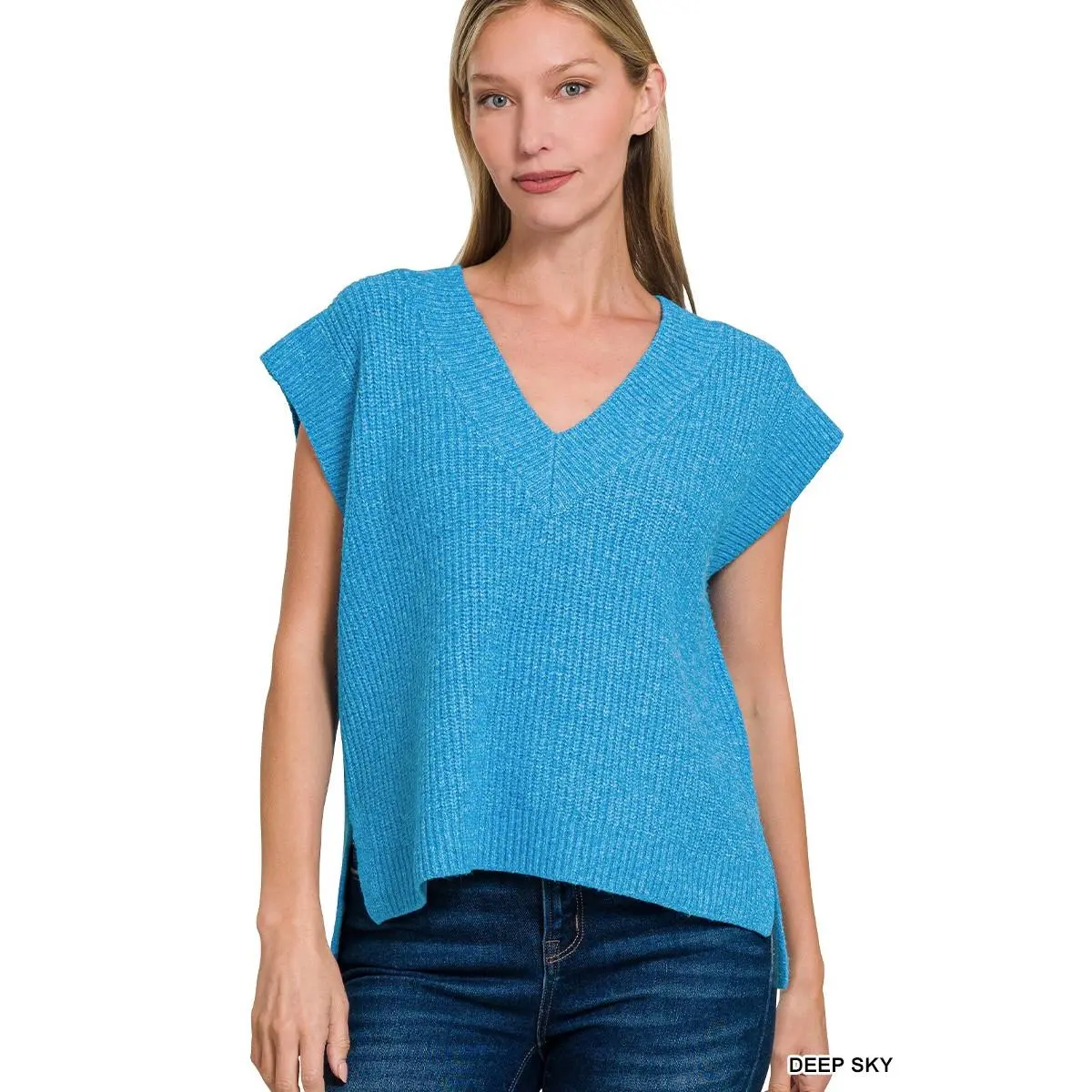 Zenana Oversized Sweater Vest with Side Slit