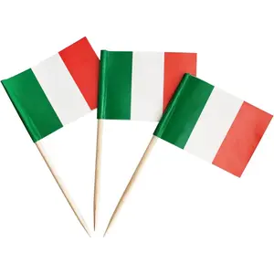 100 Pack Italy Flag Italian Toothpick Flags, Cocktail Picks Mini Stick Cupcake Toppers Country Picks Party Decoration Celebration Cocktail Food Bar Cake Flags (Italy) Wedding Wood Wooden Ornaments Fruit Woody
