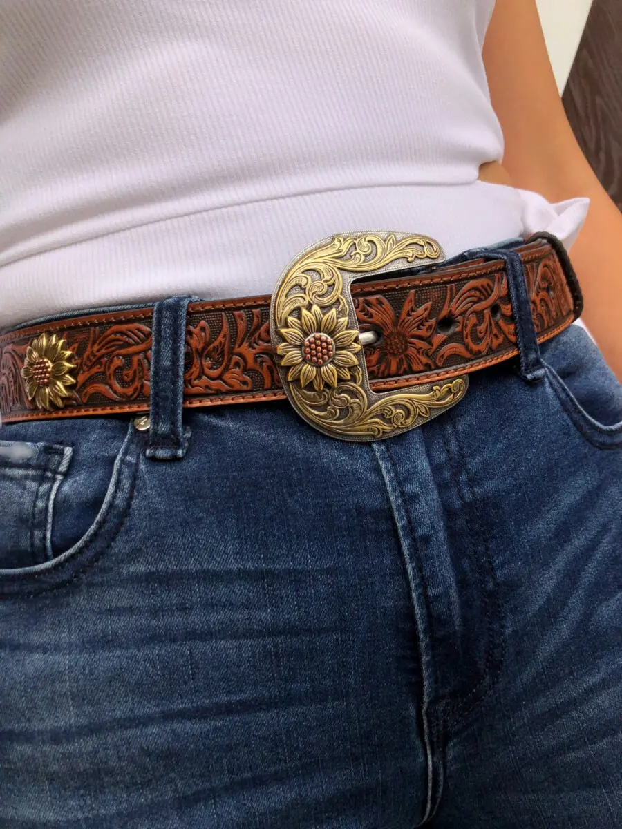 ARIAT- Women’s Western Sunflower Leather Belt - Brown