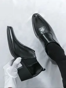 Men's High Heel Pointed Toe Business Formal Office Wedding Shoes, Stylish Groom Dress Footwear for Special Occasions