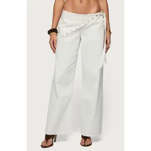 Edikted Women's Button Foldover Low Rise Baggy Jeans