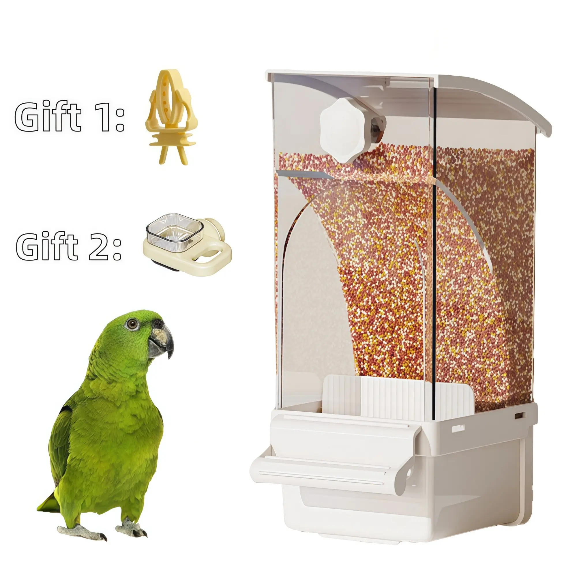 Parrot Auto Feeder with Hull Separation No Mess FREE Veg Clip Water Cup for Parrot Feeding