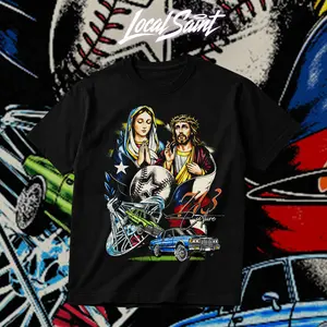 LOCALSAINT Houston TX Faith 713 Culture Heavy Cotton Unisex Graphic T-Shirt Hoodie Houston Texas Skull Cowboy Lowrider 713 Crewneck Tee, Vintage Streetwear Graphic T-Shirt Direct To Garment Breathable Print