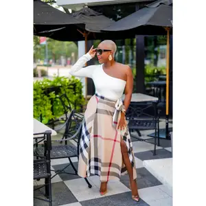 One Shoulder Shirt Dress (Plaid Print)