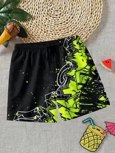 Neon Graffiti Print Summer Shorts, Casual Loose Fit Quick-Dry Beach Trunks, Ideal for Streetwear and Vacation