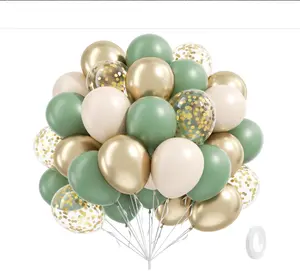 Sage green Balloons, 60pcs 12inch Sage green Sand White Metallic Gold Confetti Balloons for Boho Birthday Wedding Bridal Baby Shower Engagement Party Decorations