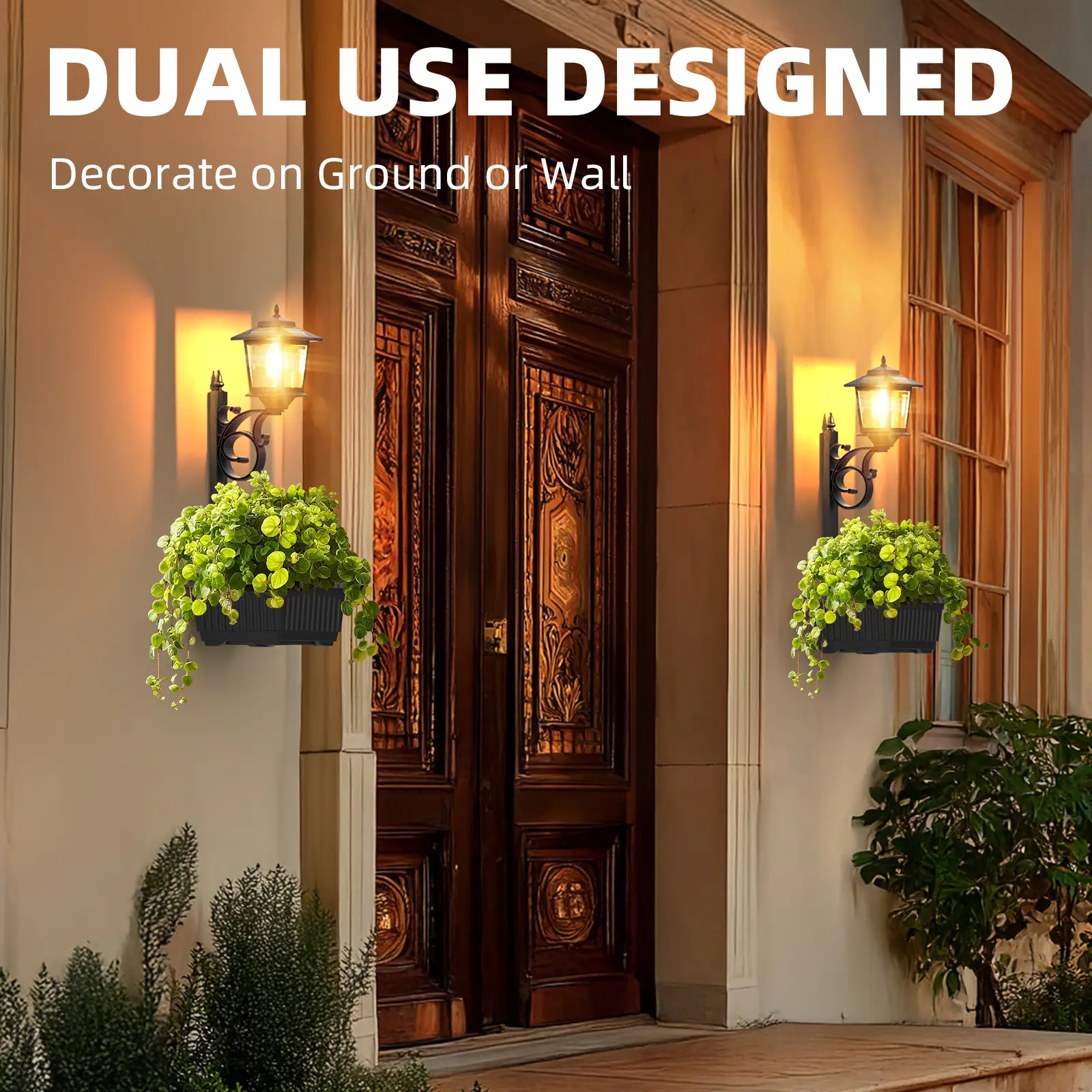 DERAYSION  Solar Outdoor Lamp with Planter, 3000K Warm White Solar Street Light, 2-in-1 Wall Mounted/Free Standing Garden Light with Flower Pot, IP44 Waterproof Solar Porch path Light for Patio, Pathway, Yard Decor