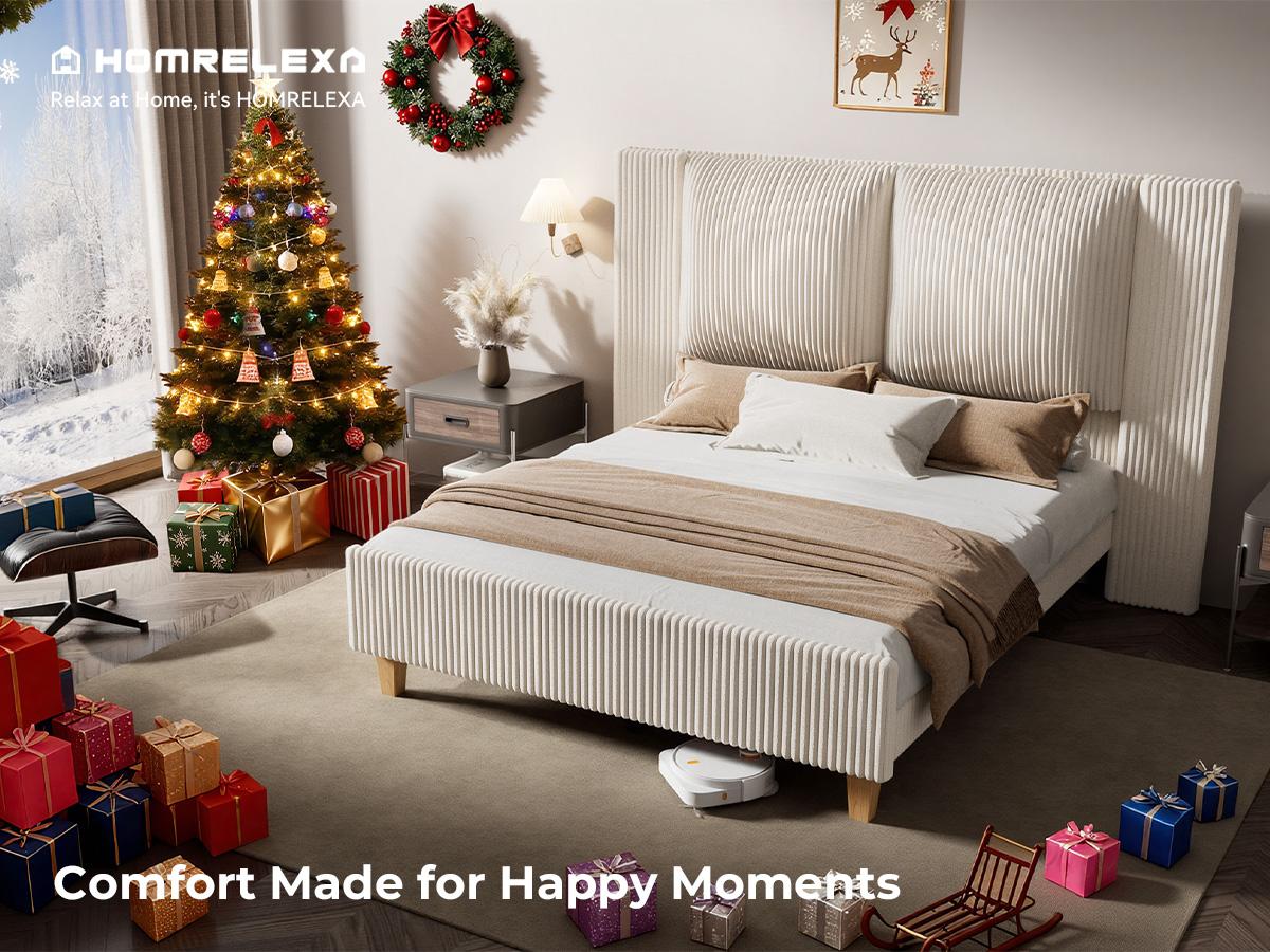 【Holiday Haul】King Size Upholstered Bed Frame girl with 51" Tall Headboard, Platform Bed with Widened Corduroy Cushion, Easy Assembly, No Box Spring Needed, cozy bed frame 【Holiday Haul】King Size Upholstered Bed Frame girl with 51" Tall Headboard, Platform Bed with Widened Corduroy Cushion, Easy Assembly, No Box Spring Needed, cozy bed frame