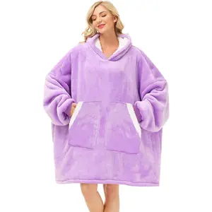 Oversized Wearable Blanket Hoodie for Women & Men, Cozy Sherpa Fleece Blankets Sweatshirt Lounging Pullover Birthday Gifts for Mom Sisters Girls Boys, Purple