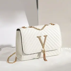 Women's Small Square Crossbody Bag – PU Leather Purse with Letter Detail